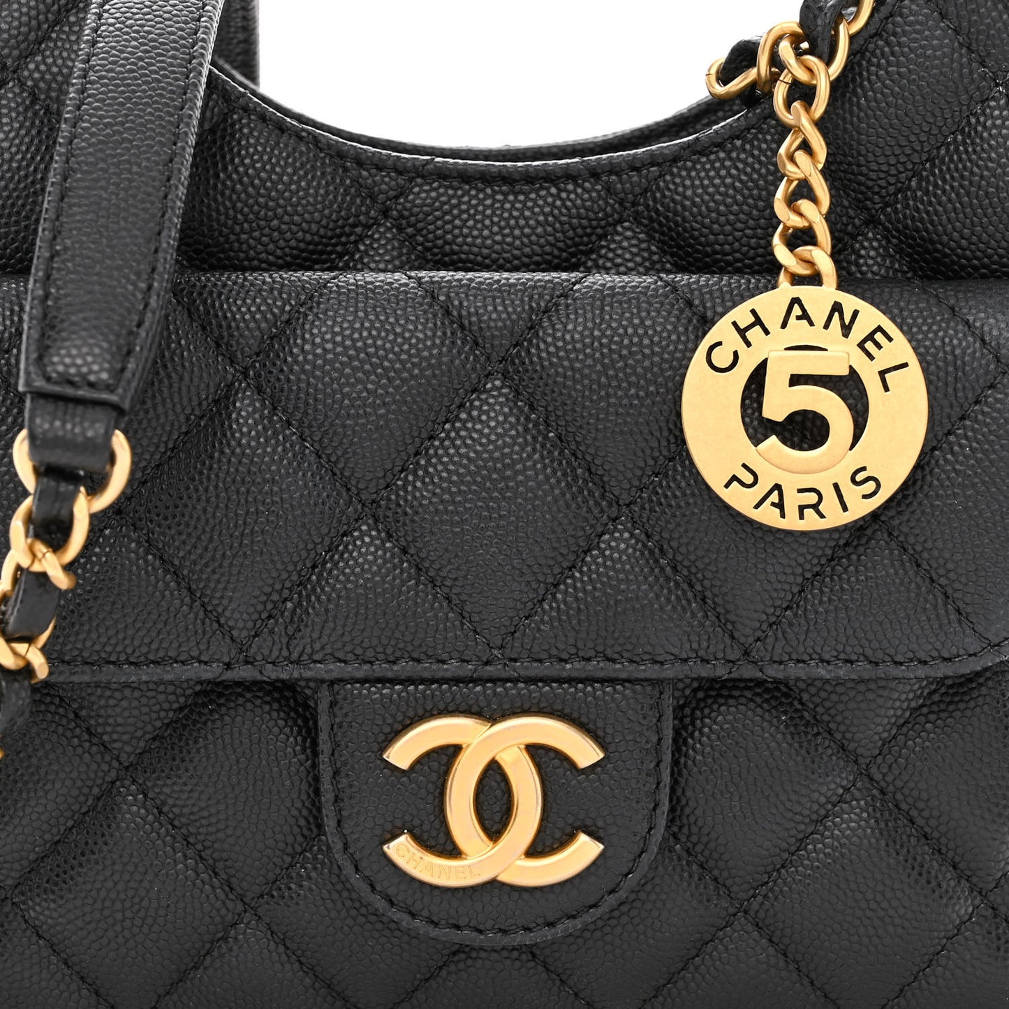 Caviar Quilted Small Wavy CC Hobo Black
