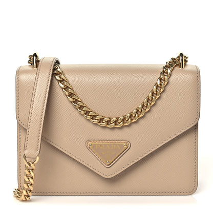 Prada Saffiano Soft Calfskin Metal Triangle Logo Envelope Chain Shoulder Bag Cammeo 1 of 10