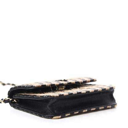 Chanel Raffia Jute Striped Belt Bag Black Beige 4 of 11