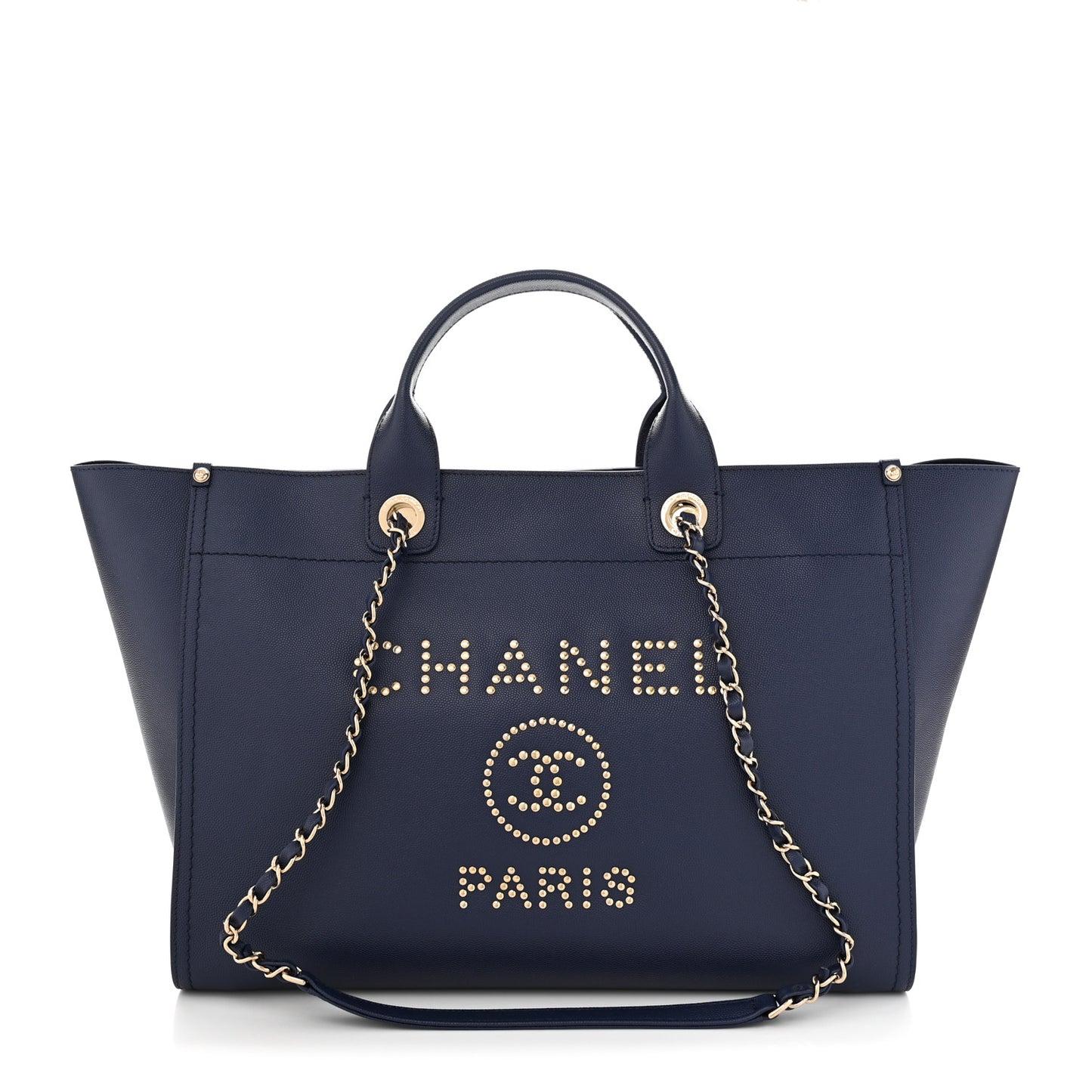 Caviar Medium Studded Deauville Tote Navy