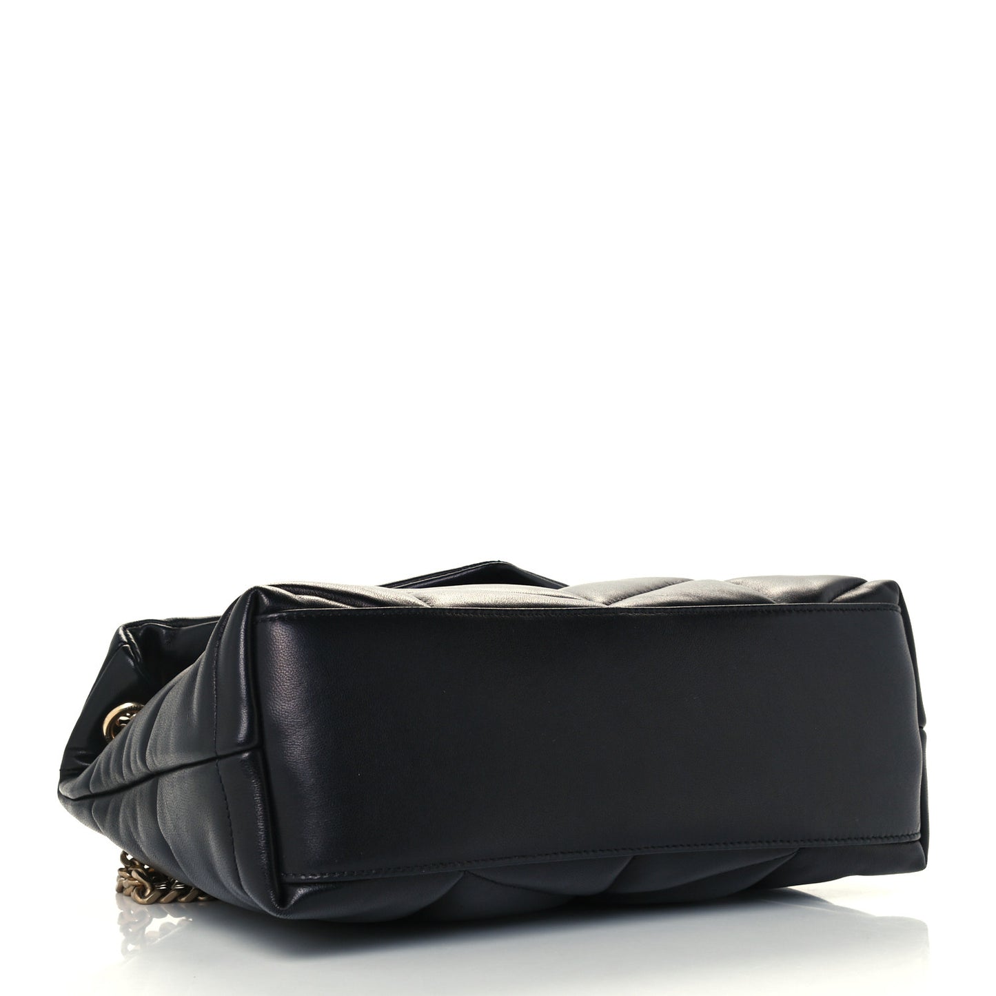 Lambskin Quilted Small Loulou Puffer Monogram Chain Satchel Black