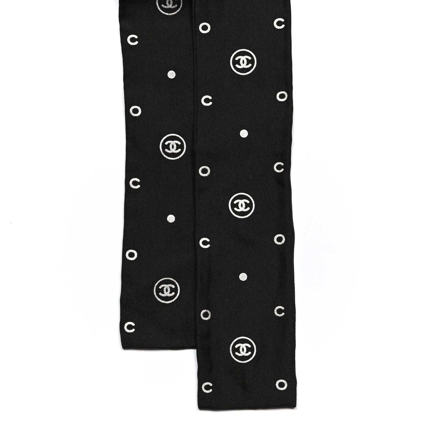 Silk CC Polka Dot Slim Bandeau Scarf Black Silver