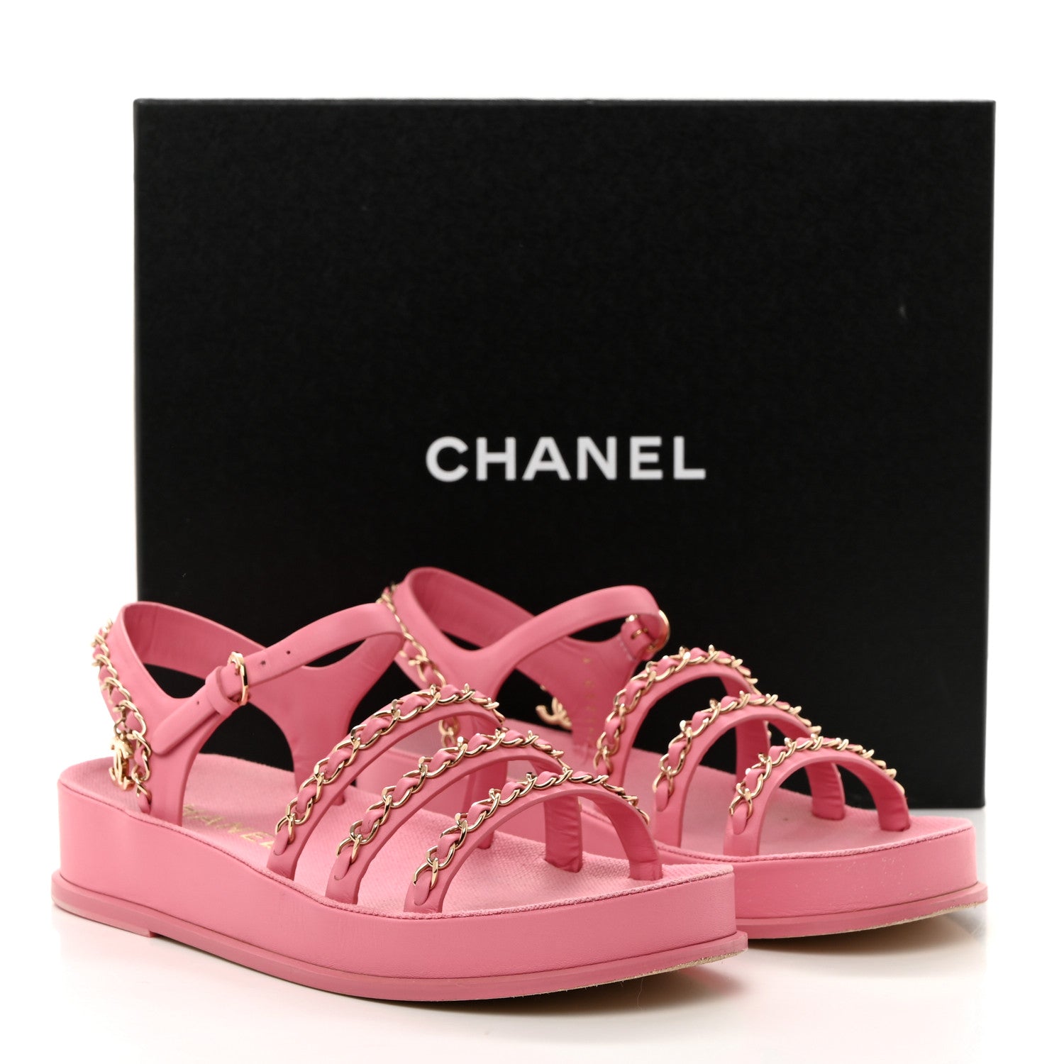 Chanel Calfskin Chain Platform Sandals 37 Pink 10 of 10