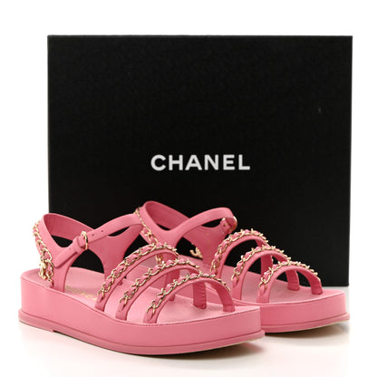 Chanel Calfskin Chain Platform Sandals 37 Pink 10 of 10