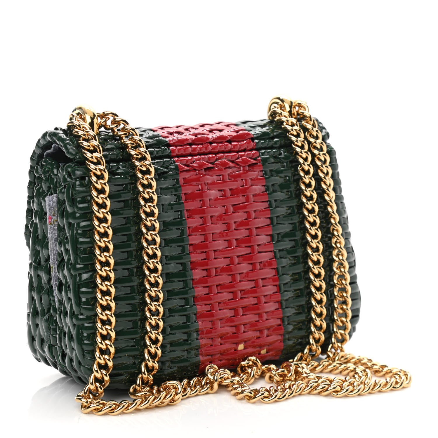 Gucci Glazed Wicker Stripe Mini Cestino Shoulder Bag Green 3 of 12