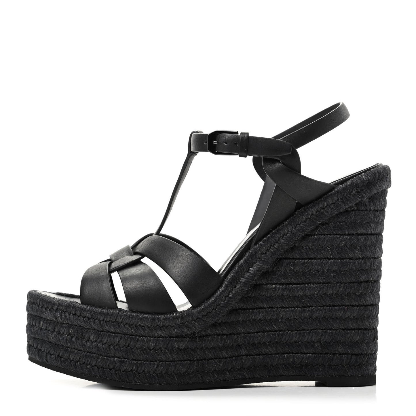 Calfskin Tribute 95 Platform Espadrille Wedge Sandals 39.5 Black