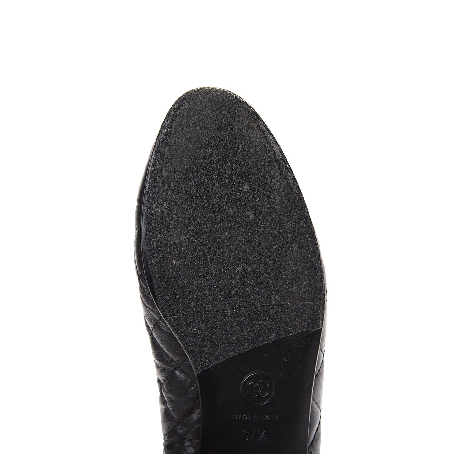 Aged Calfskin Quilted Cap Toe Ballerina Flats 37.5 Black