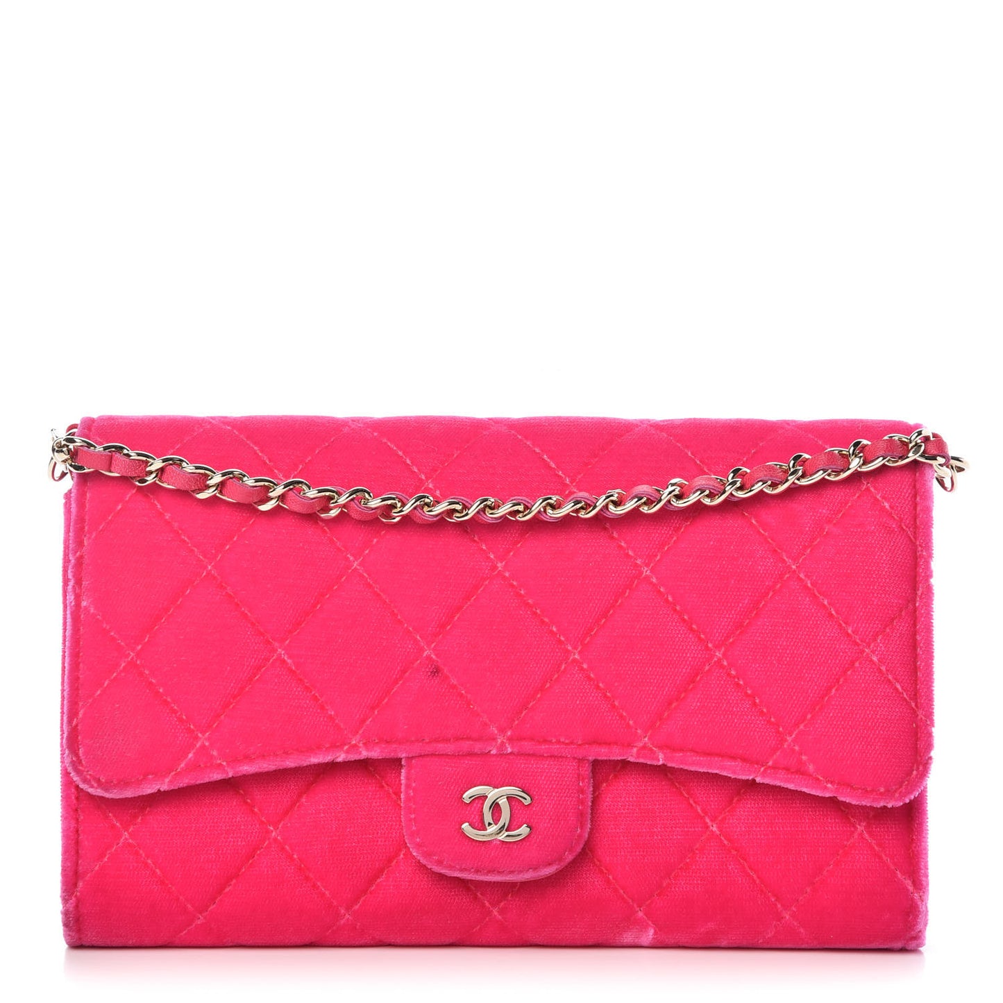 Velvet Quilted Clutch With Chain Pink