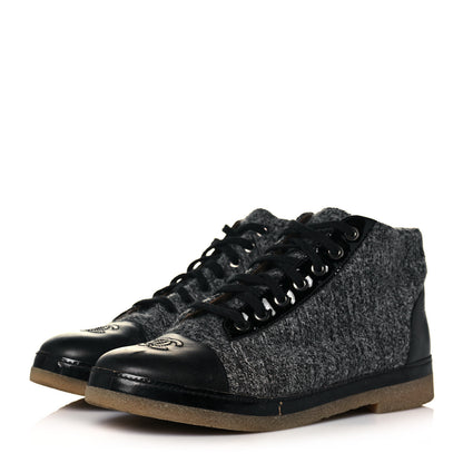Chanel Tweed Calfskin CC Lace Up Short Boots 39 Grey 3 of 10