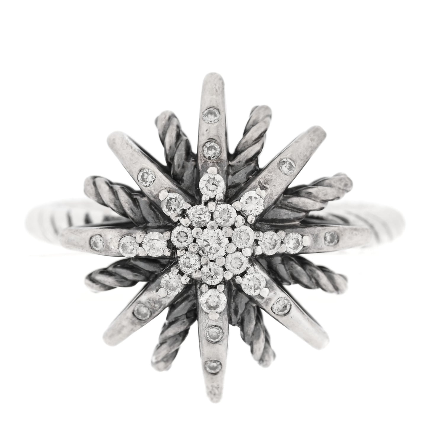 Sterling Silver Diamond 16mm Starburst Ring 50 5.5