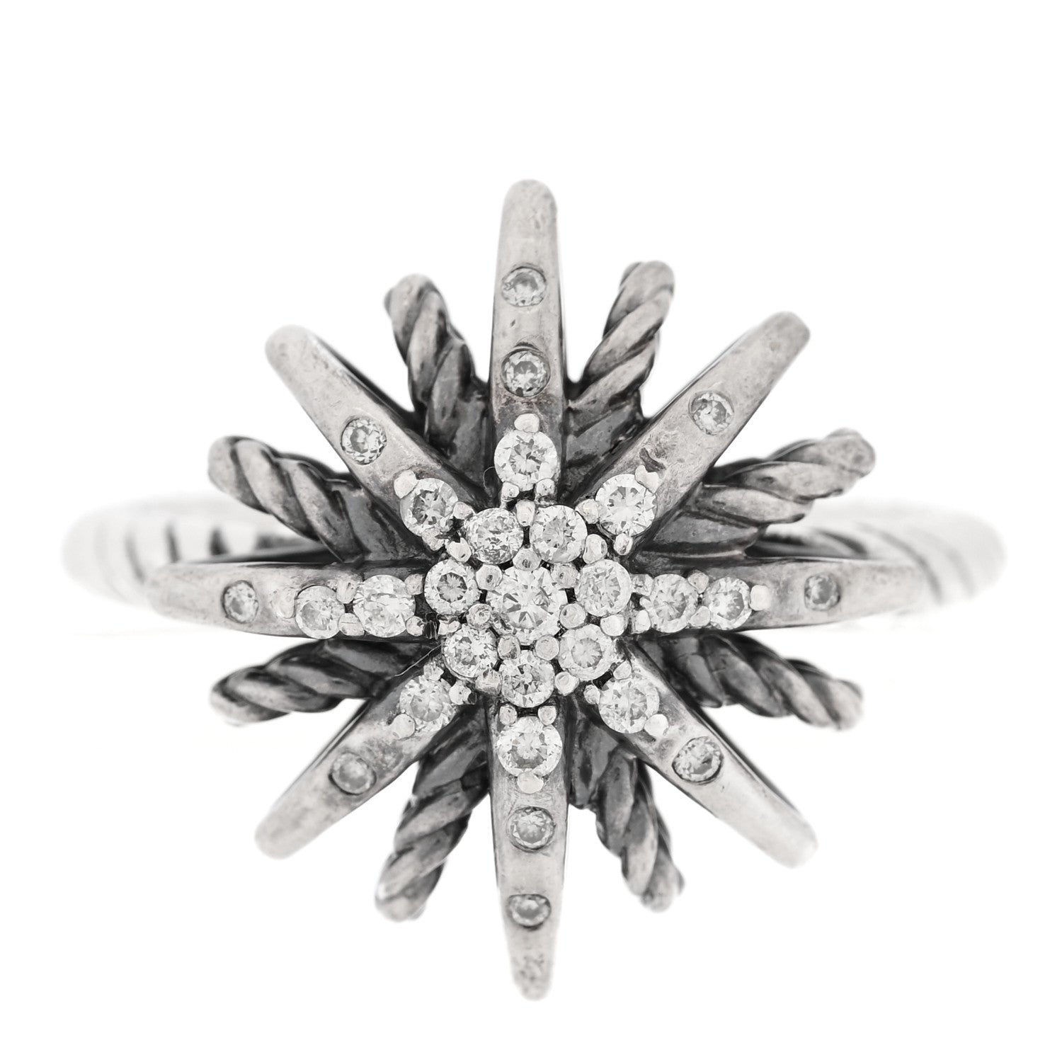David Yurman Sterling Silver Diamond 16mm Starburst Ring 50 5.5 1 of 4