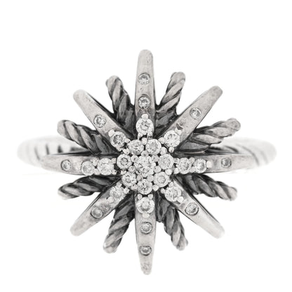 David Yurman Sterling Silver Diamond 16mm Starburst Ring 50 5.5 1 of 4