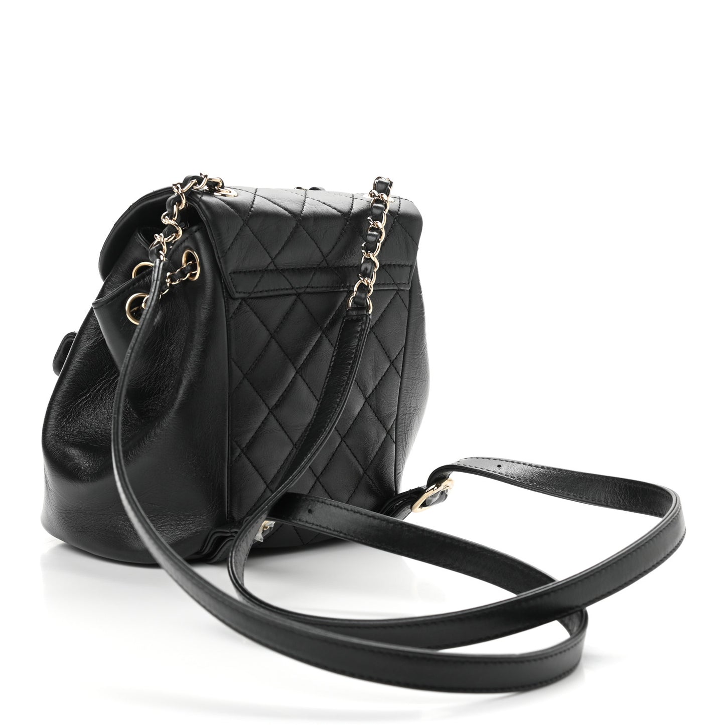 Glazed Aged Calfskin Quilted Small Duma Drawstring Backpack Black