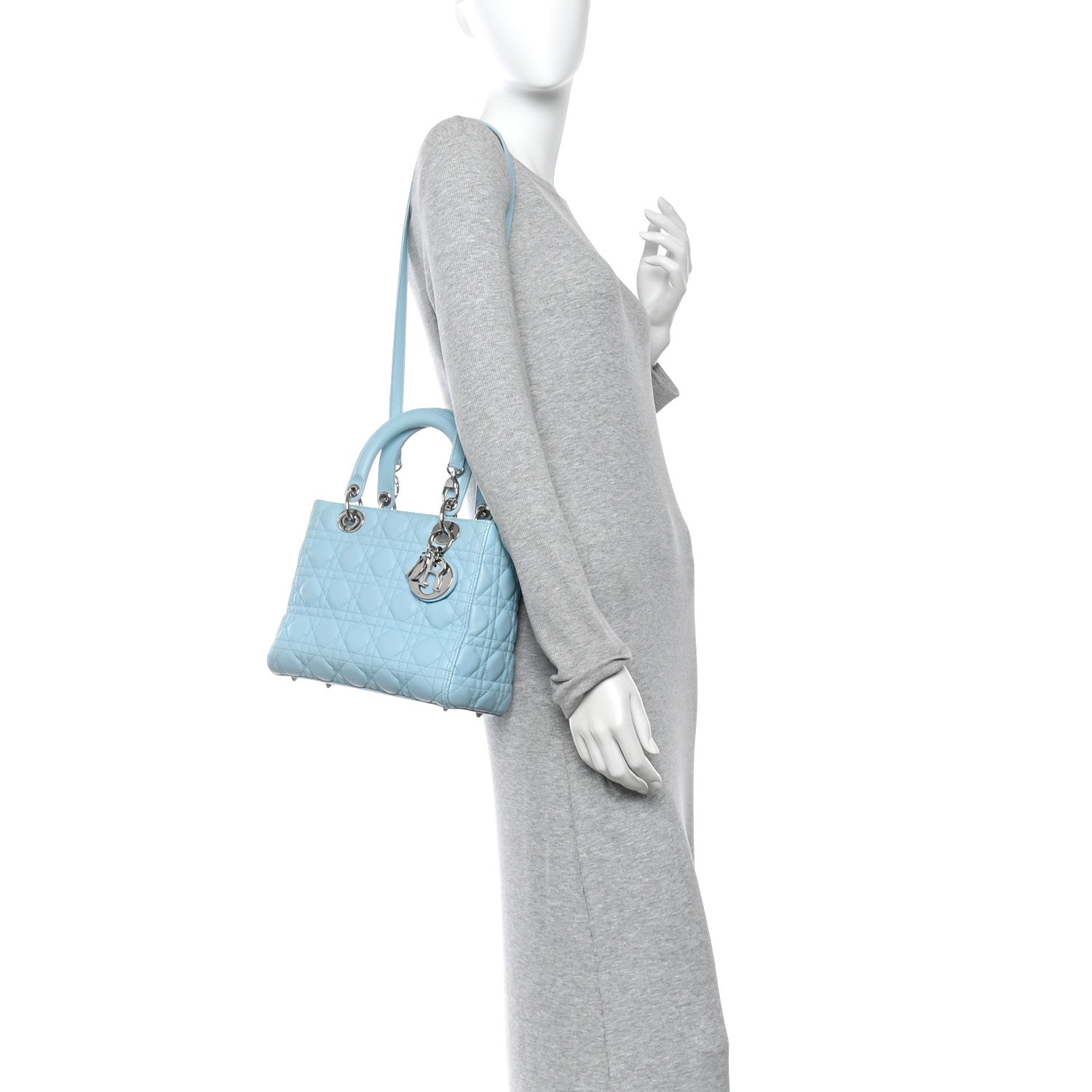 Christian Dior Lambskin Cannage Medium Lady Dior Light Blue 2 of 11