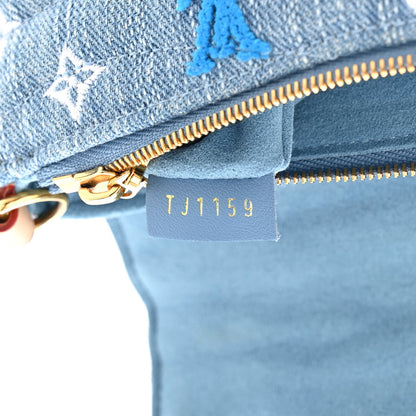 Louis Vuitton Embroidered Monogram Denim New Wave Chain Pochette Blue 7 of 13