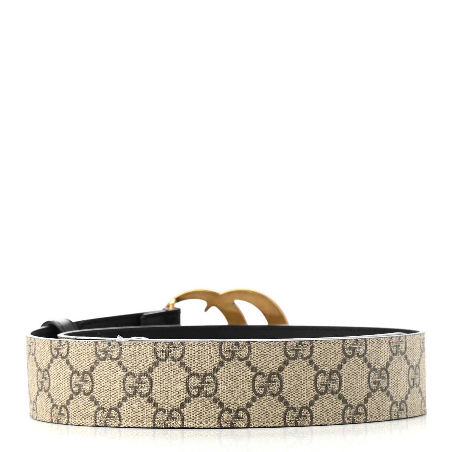 Gucci GG Supreme Monogram Matte Plutone Calfskin Double G 40mm Belt 80 32 Beige Ebony Black 2 of 3