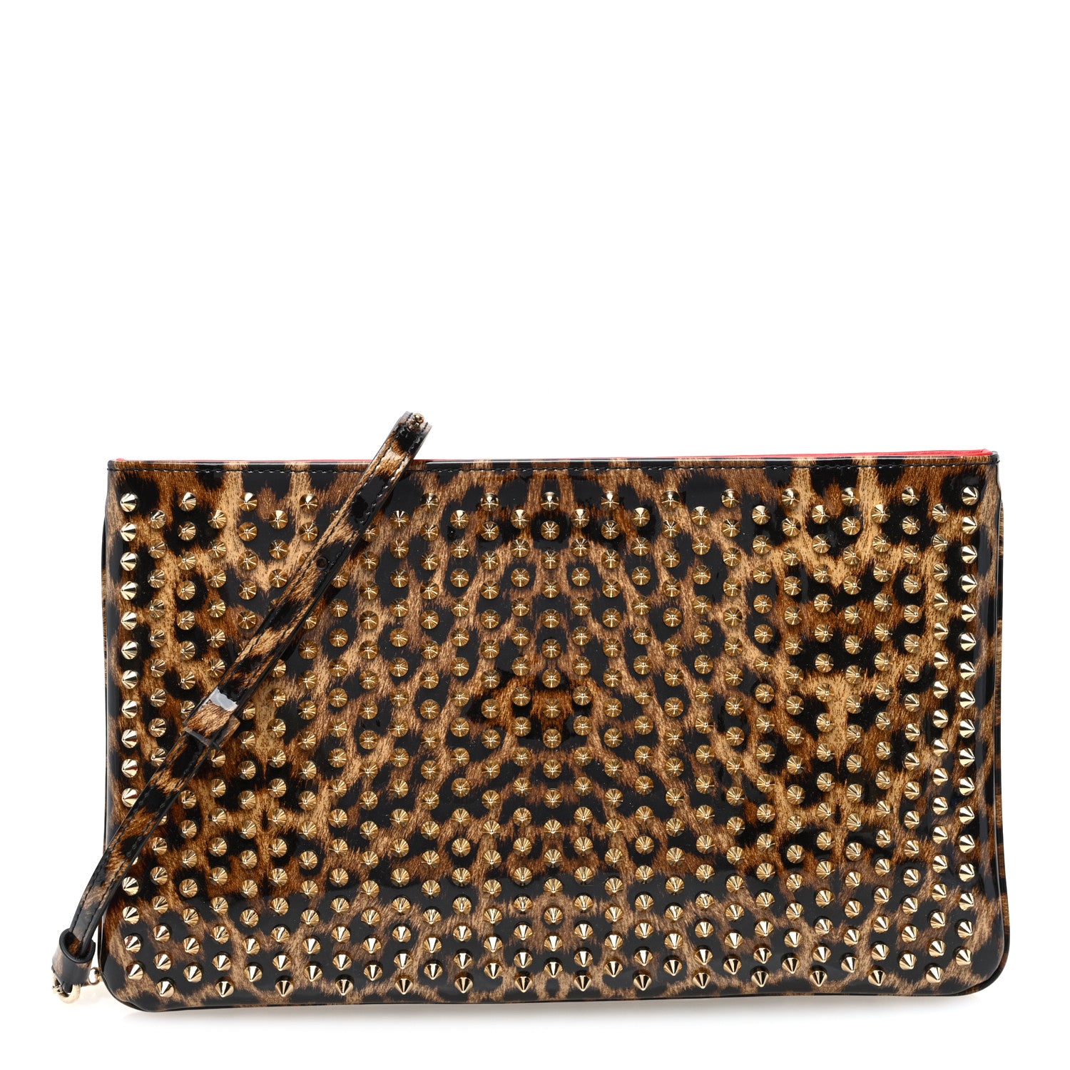 Christian Louboutin Patent Leopard Print Loubiposh Spiked Crossbody Clutch 1 of 9