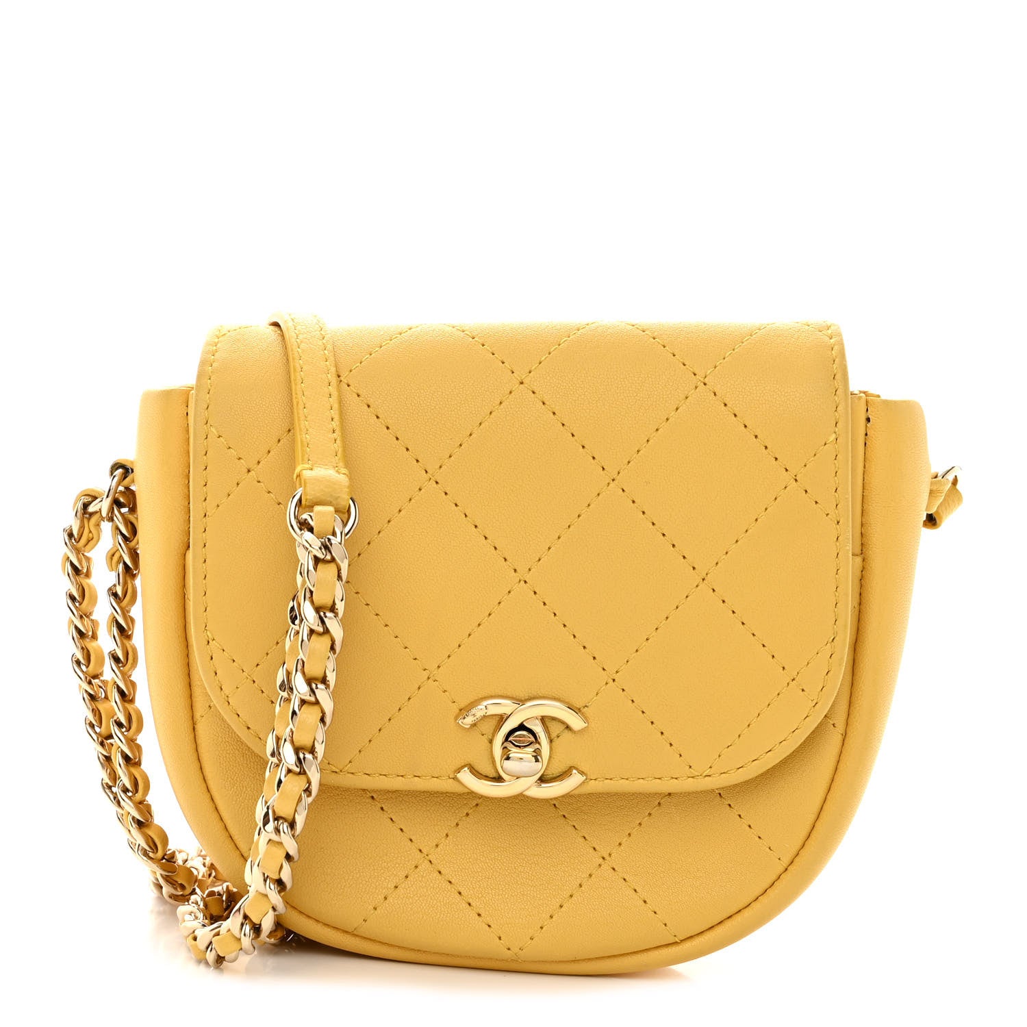 Chanel Goatskin Stitched Casual Trip Messenger Flap Yellow 1 of 10
