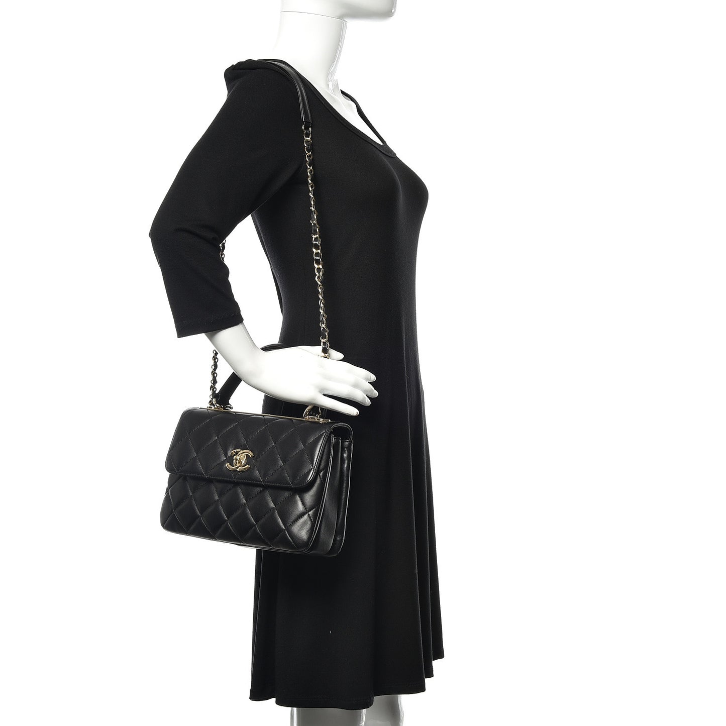 Lambskin Quilted Small Trendy CC Dual Handle Flap Bag Black