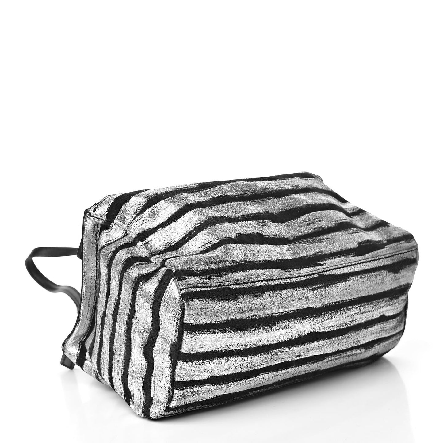 Metallic Calfskin Striped Mini Pandora Black Silver