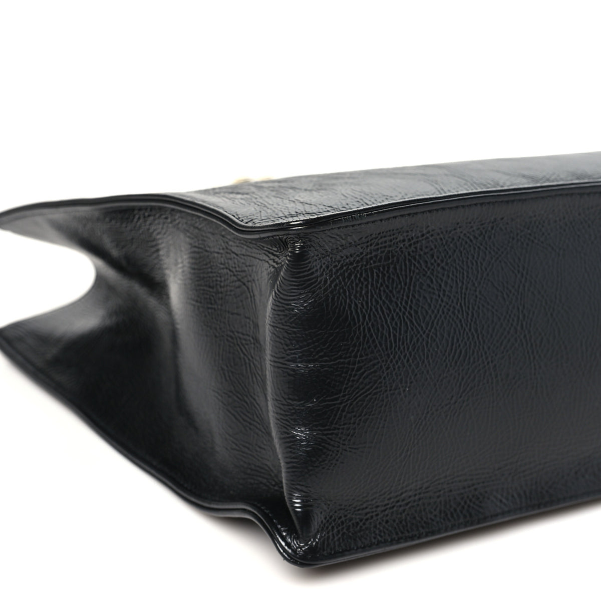 Shiny Aged Calfskin Shopping Bag Black