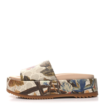 Gucci GG Supreme Monogram Water Flora Angelina Platform Slide Sandals 36 Beige White Multicolor 1 of 8