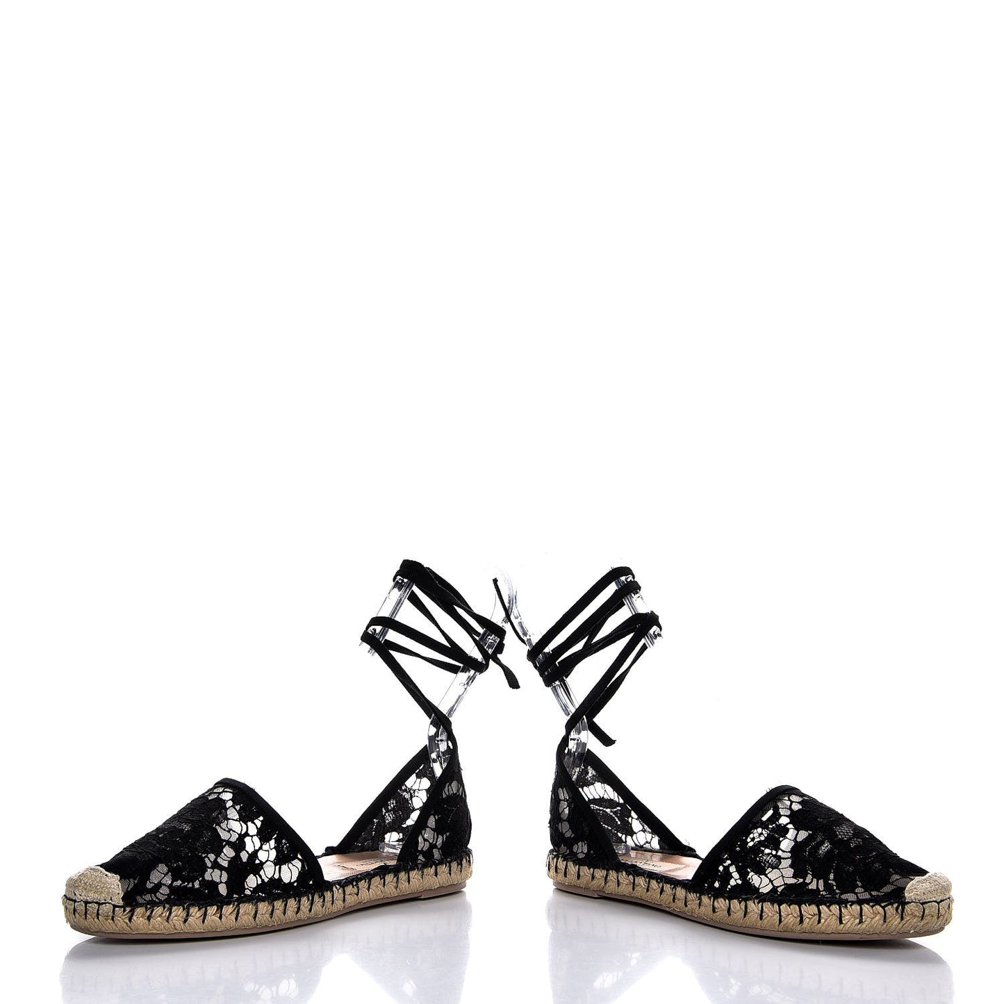 Lace Ankle Tie Espadrille Flats 36 Black