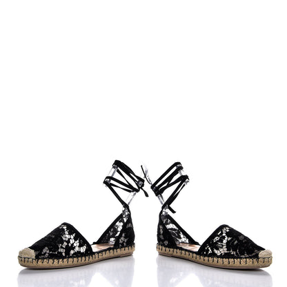 Valentino Garavani Lace Ankle Tie Espadrille Flats 36 Black 9 of 9