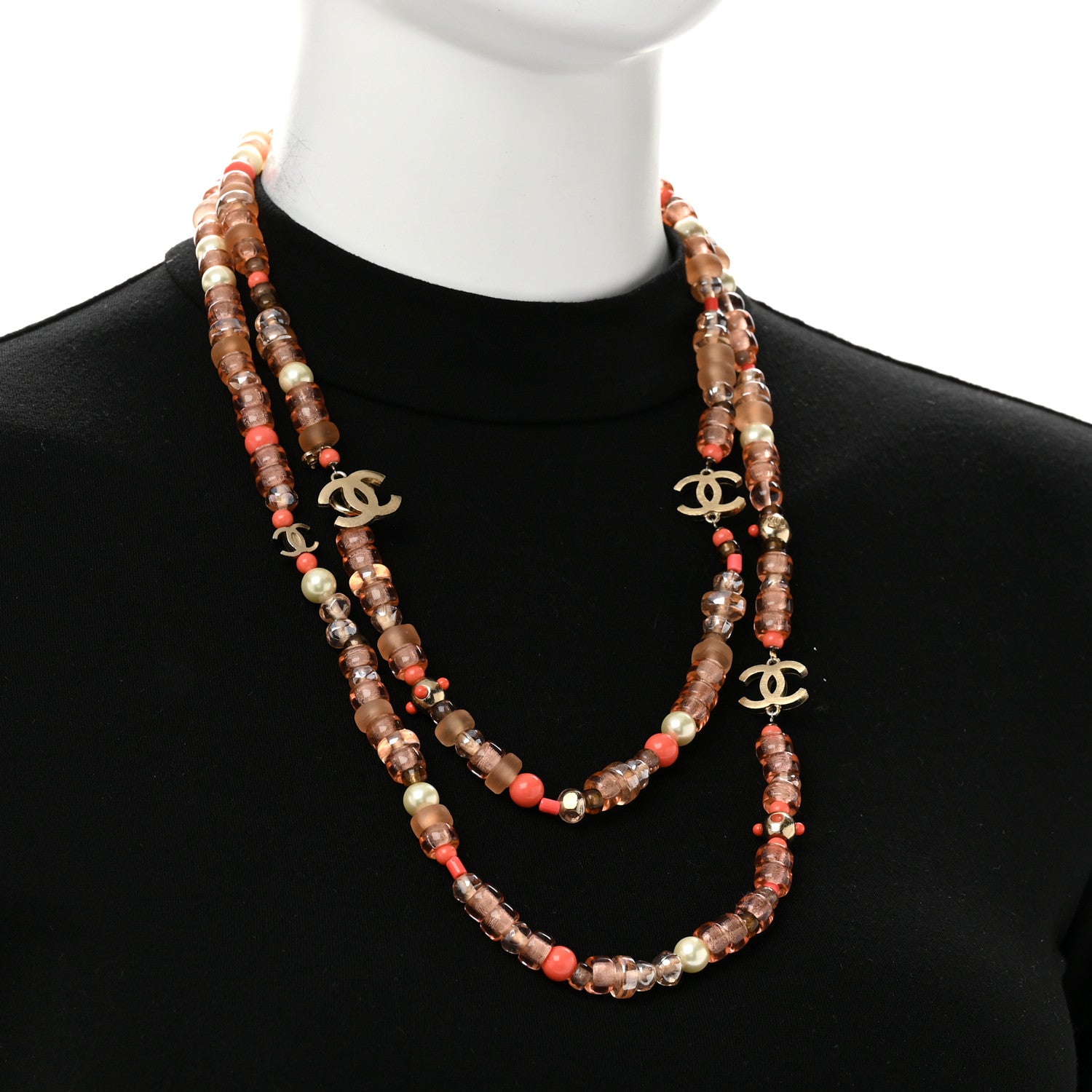 Chanel Pearl Beaded CC Long Necklace Pink 2 of 6