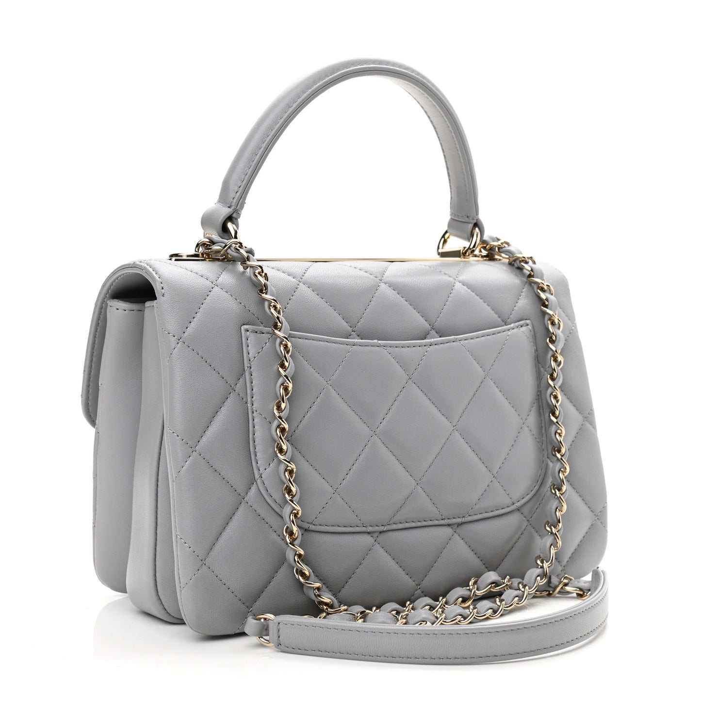Lambskin Quilted Small Trendy CC Flap Dual Handle Bag Grey