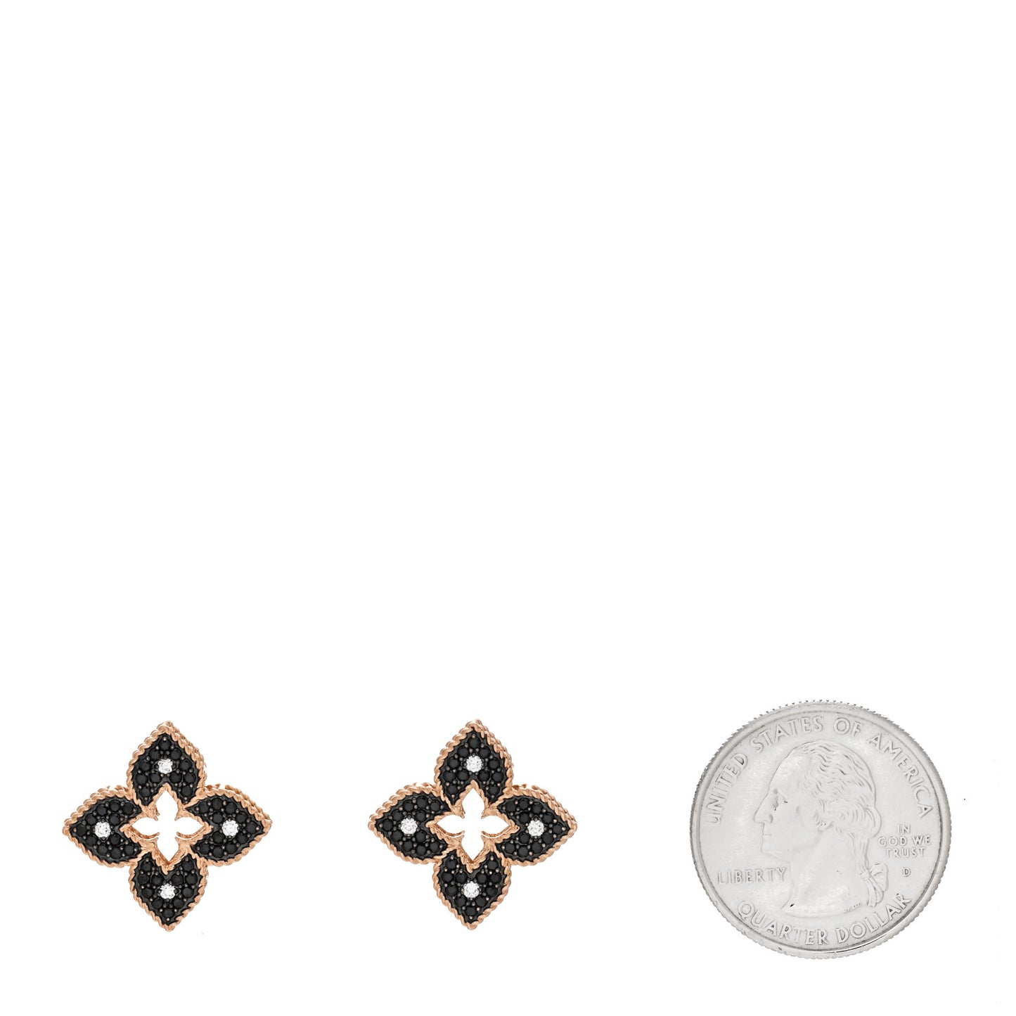 18K Rose Gold Black Diamond Venetian Princess Flower Earrings
