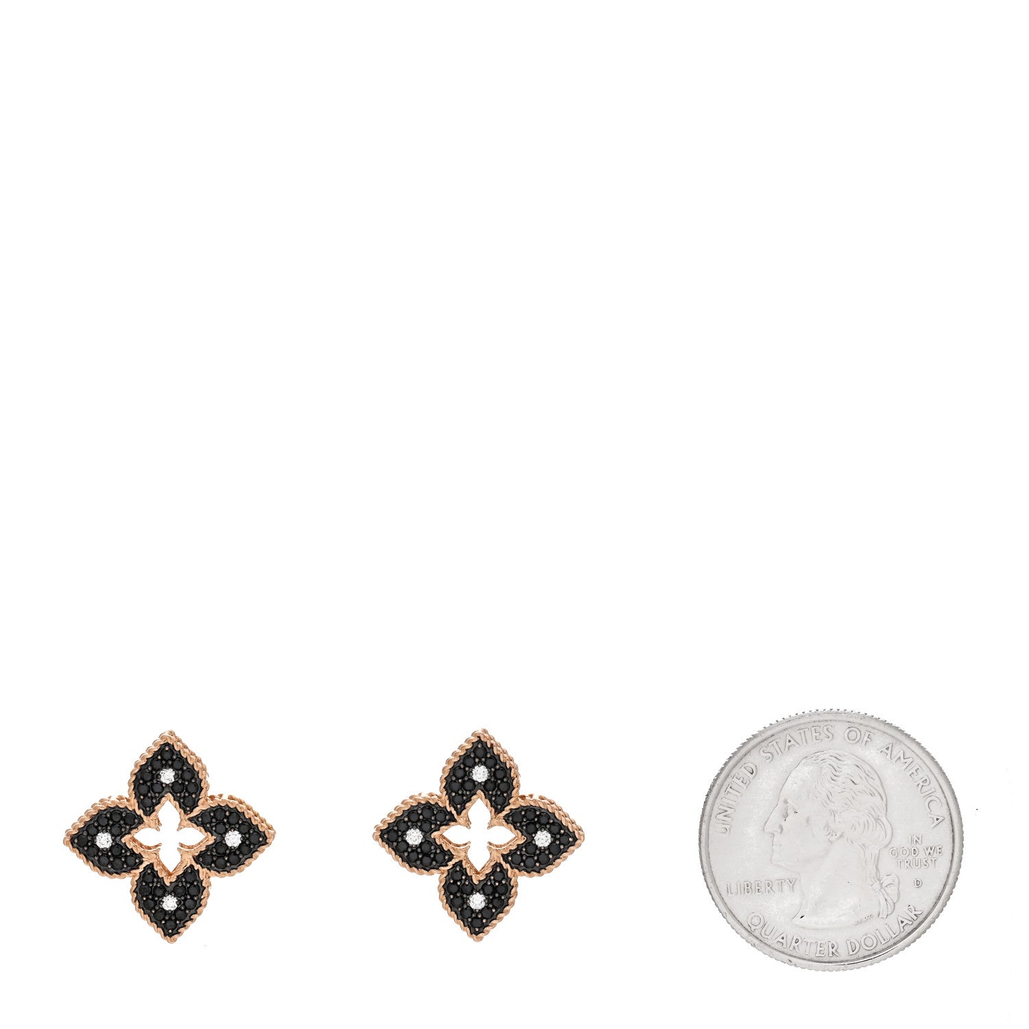 Roberto Coin 18K Rose Gold Black Diamond Venetian Princess Flower Earrings 2 of 4