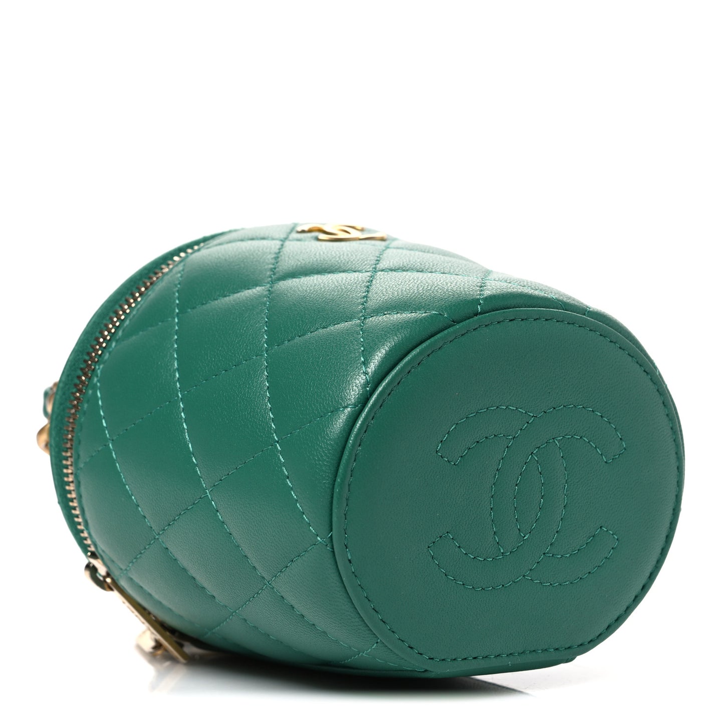 Lambskin Quilted Afternoon Tea Top Handle Vanity Case With Chain Green
