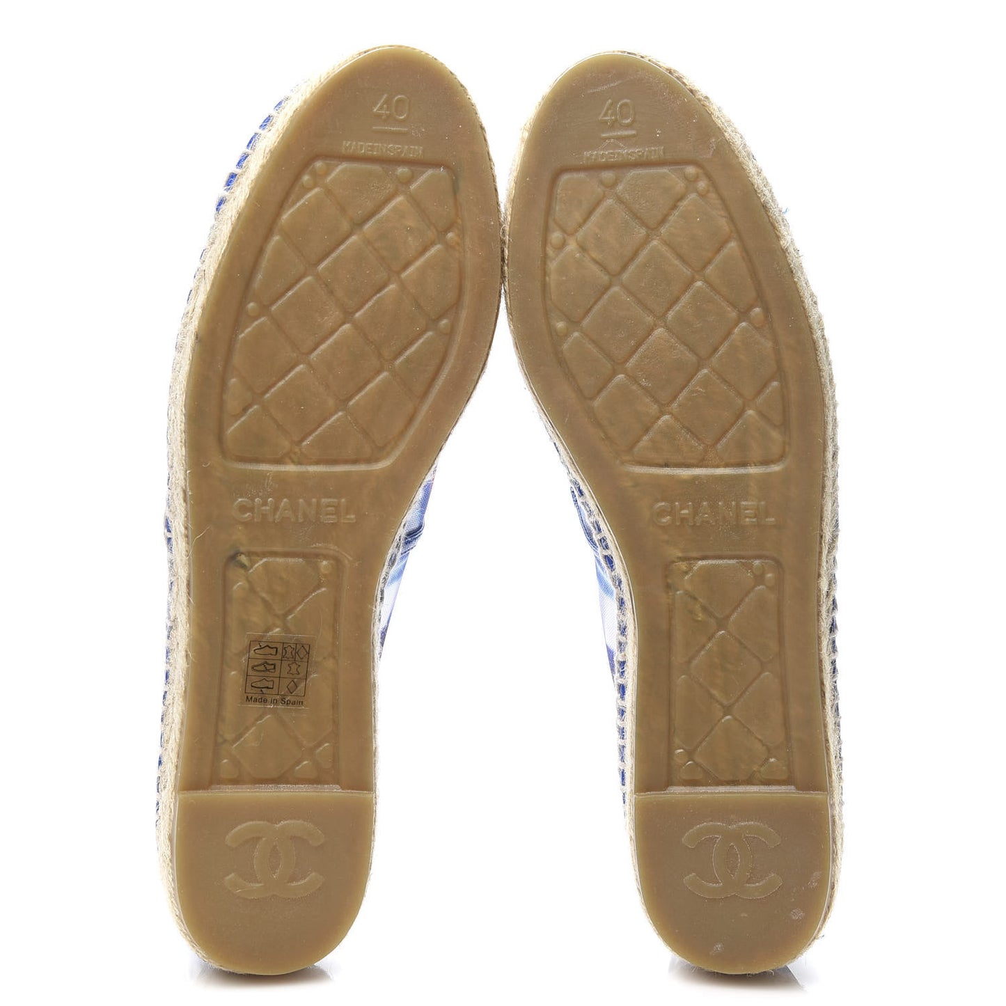 Mesh Lambskin Plaid Print CC Espadrilles 40 Blue White Red