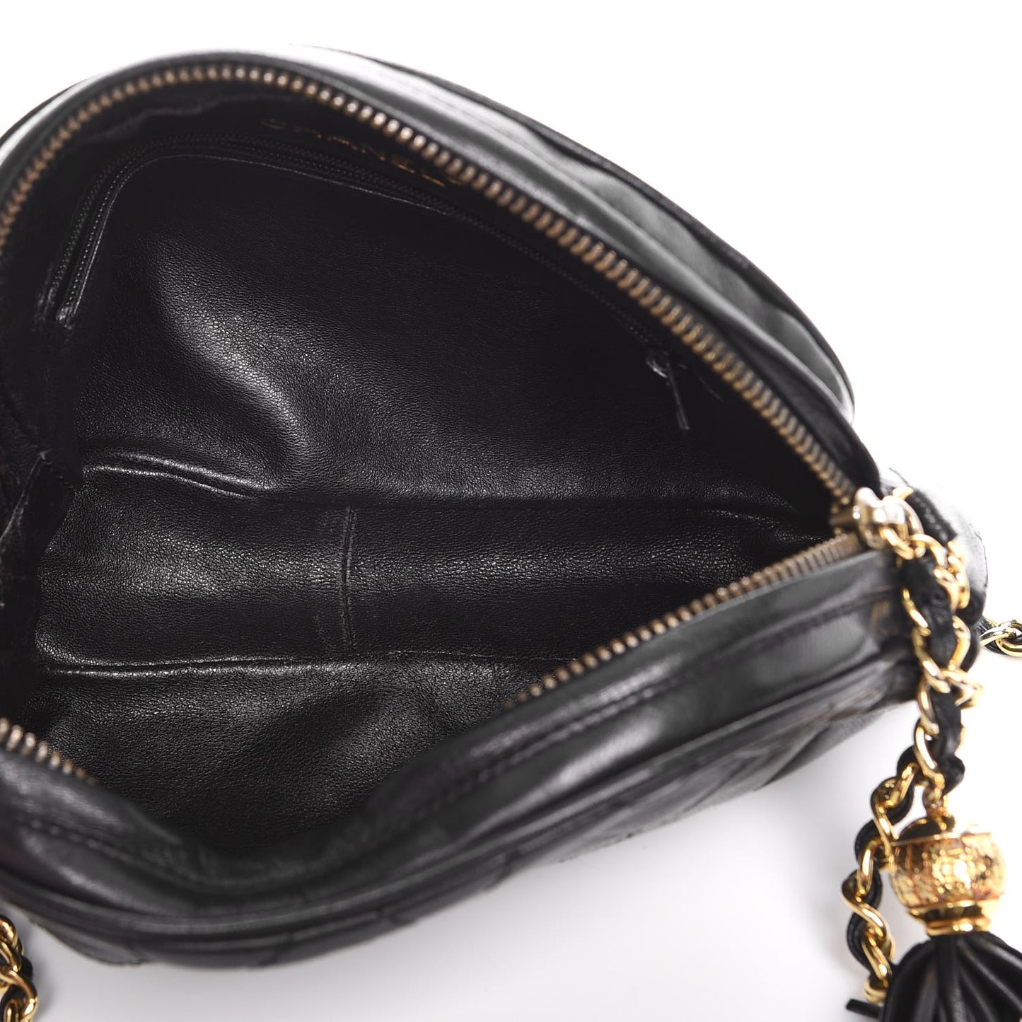 Lambskin Quilted Tassel Camera Case Black