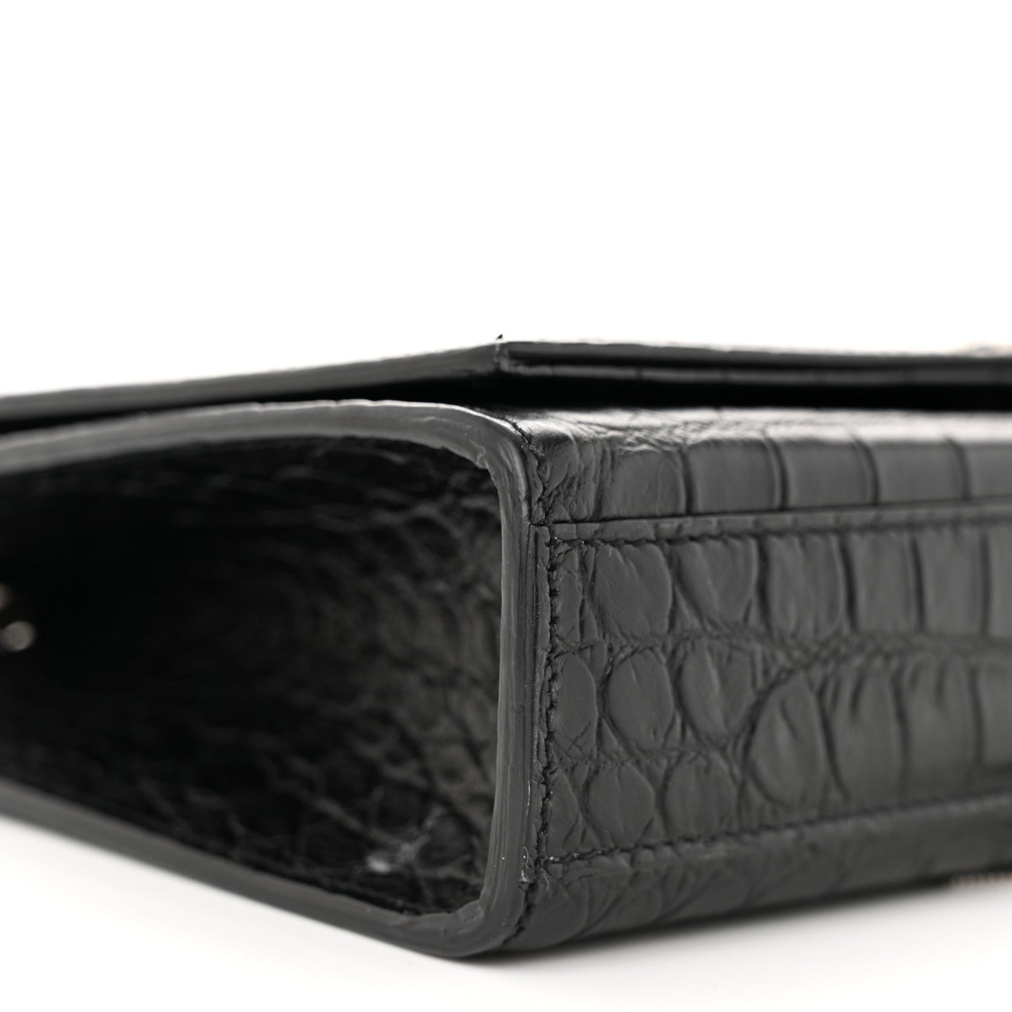 Calfskin Crocodile Embossed Medium Classic Monogram Kate Tassel Satchel Black