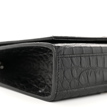 Saint Laurent Calfskin Crocodile Embossed Medium Classic Monogram Kate Tassel Satchel Black 9 of 10