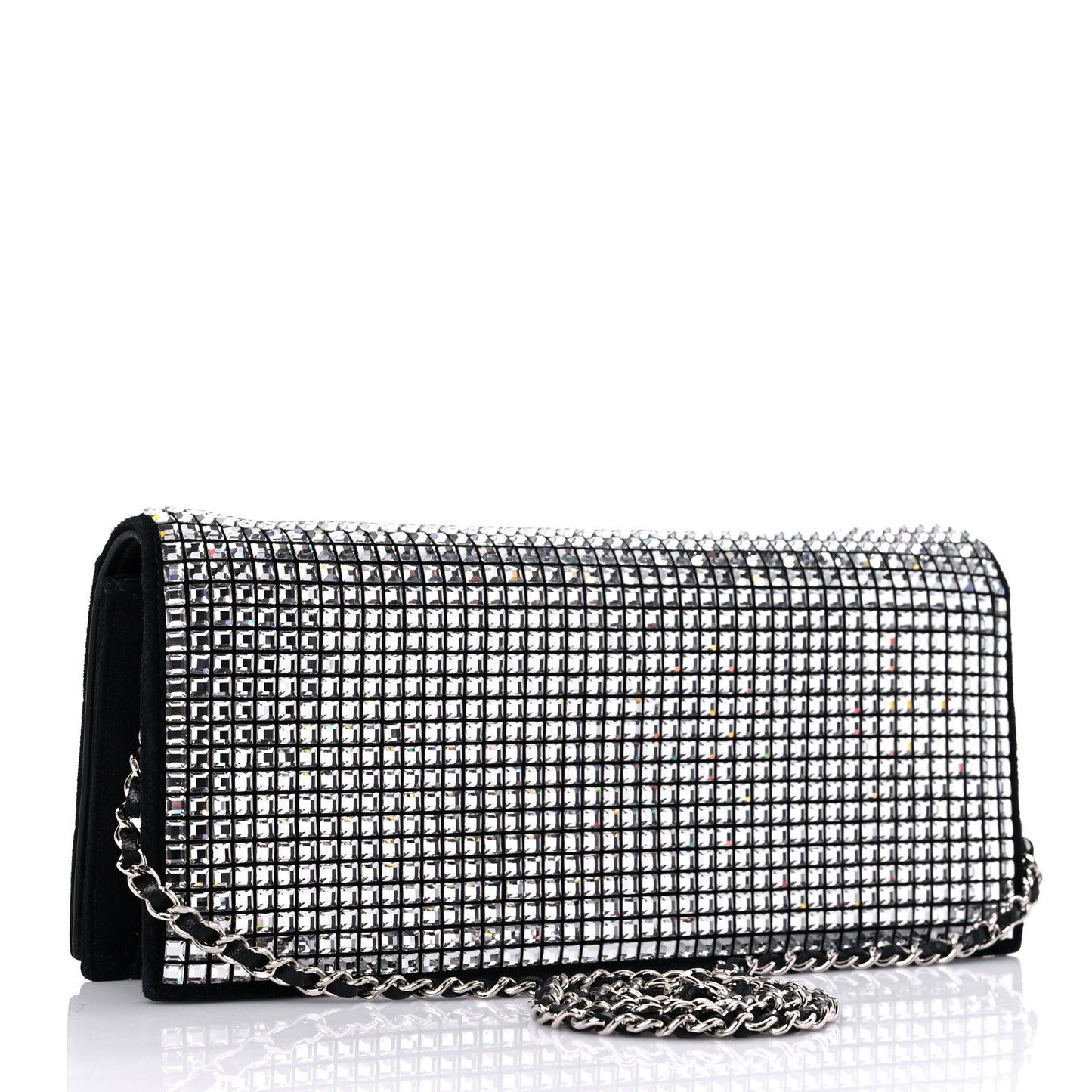 Crystal Suede Chain Evening Clutch Black Silver