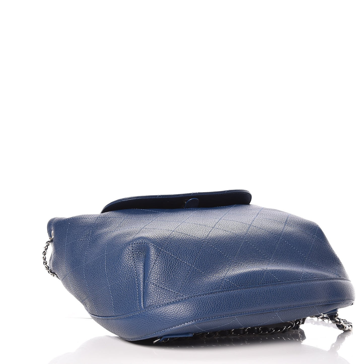 Grained Calfskin Stitched Flap Drawstring Backpack Blue Black