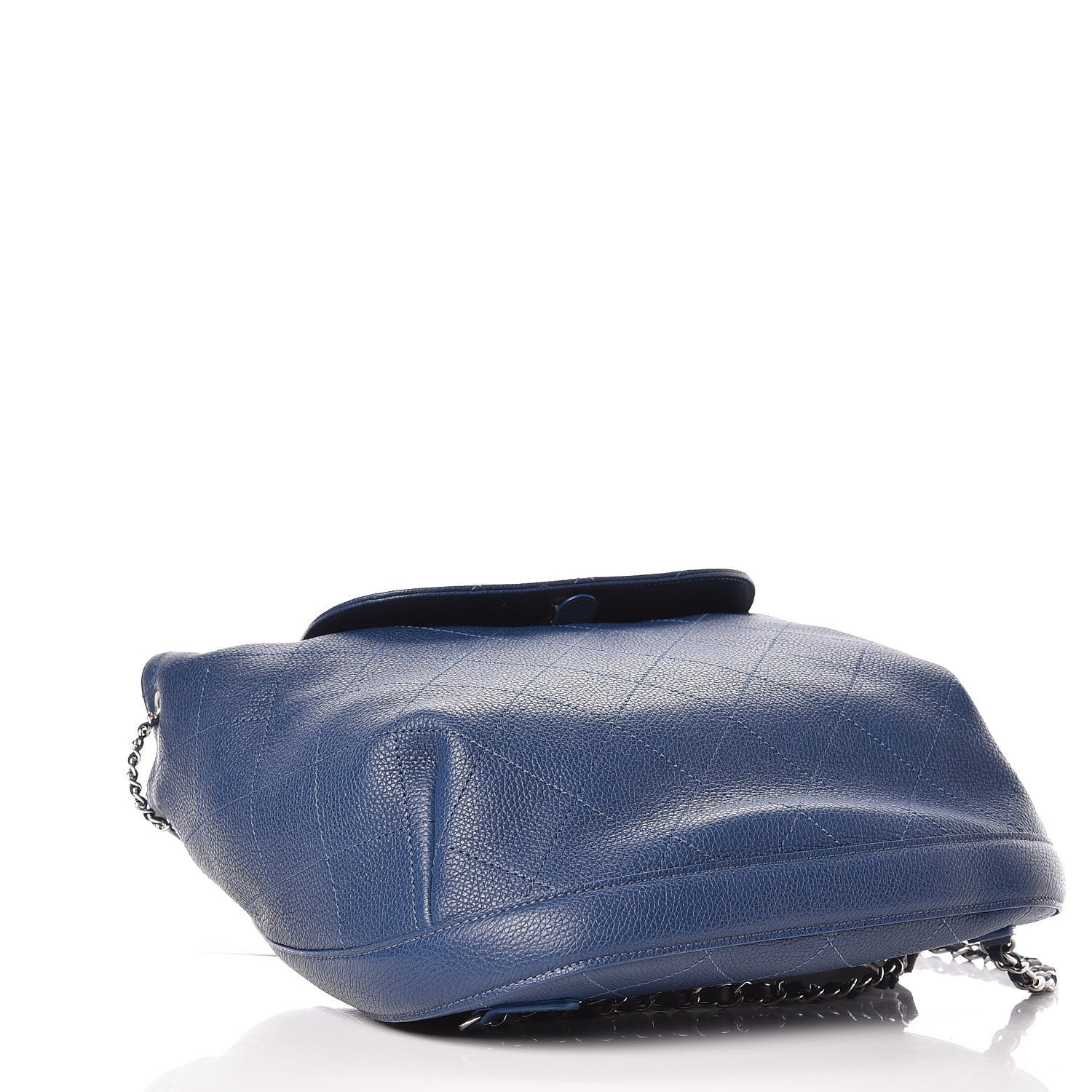 Chanel Grained Calfskin Stitched Flap Drawstring Backpack Blue Black 4 of 9
