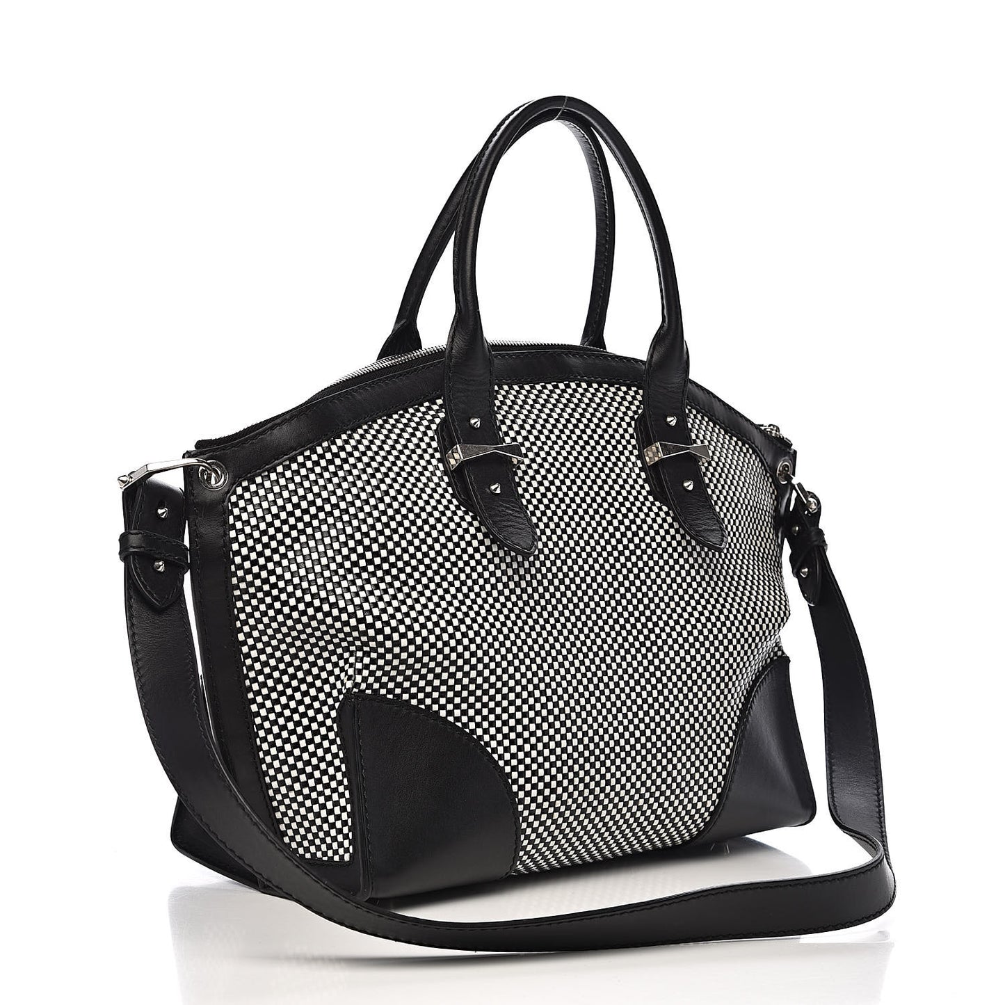 Soft Calfskin Woven Medium Legend Tote Black White