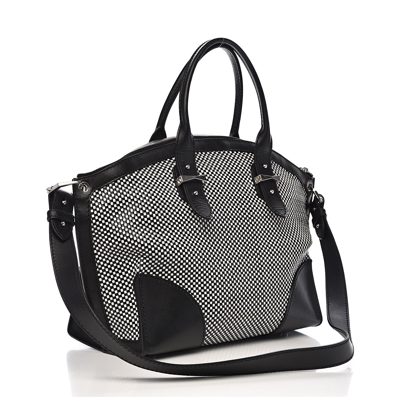 Alexander McQueen Soft Calfskin Woven Medium Legend Tote Black White 3 of 11
