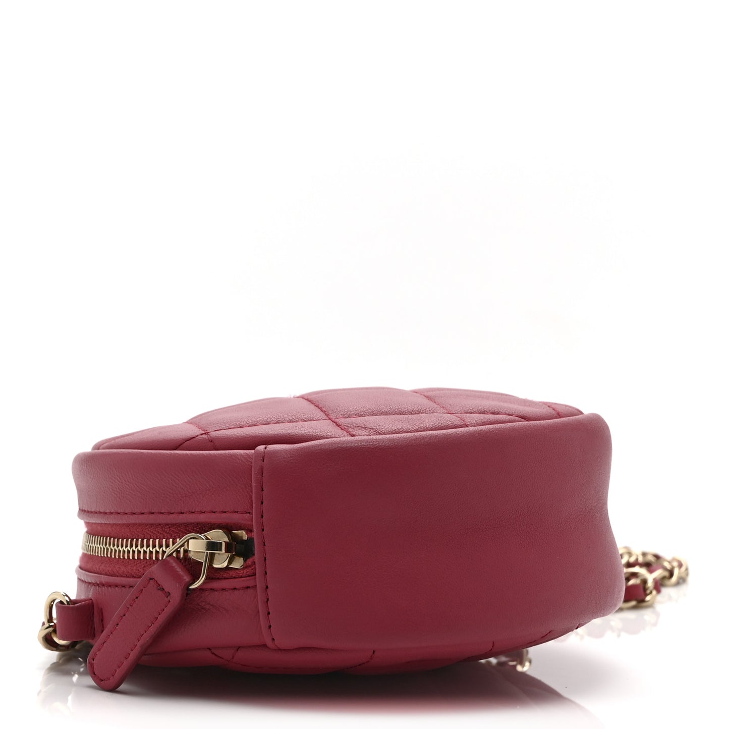 Lambskin Quilted Round Clutch With Chain Pink
