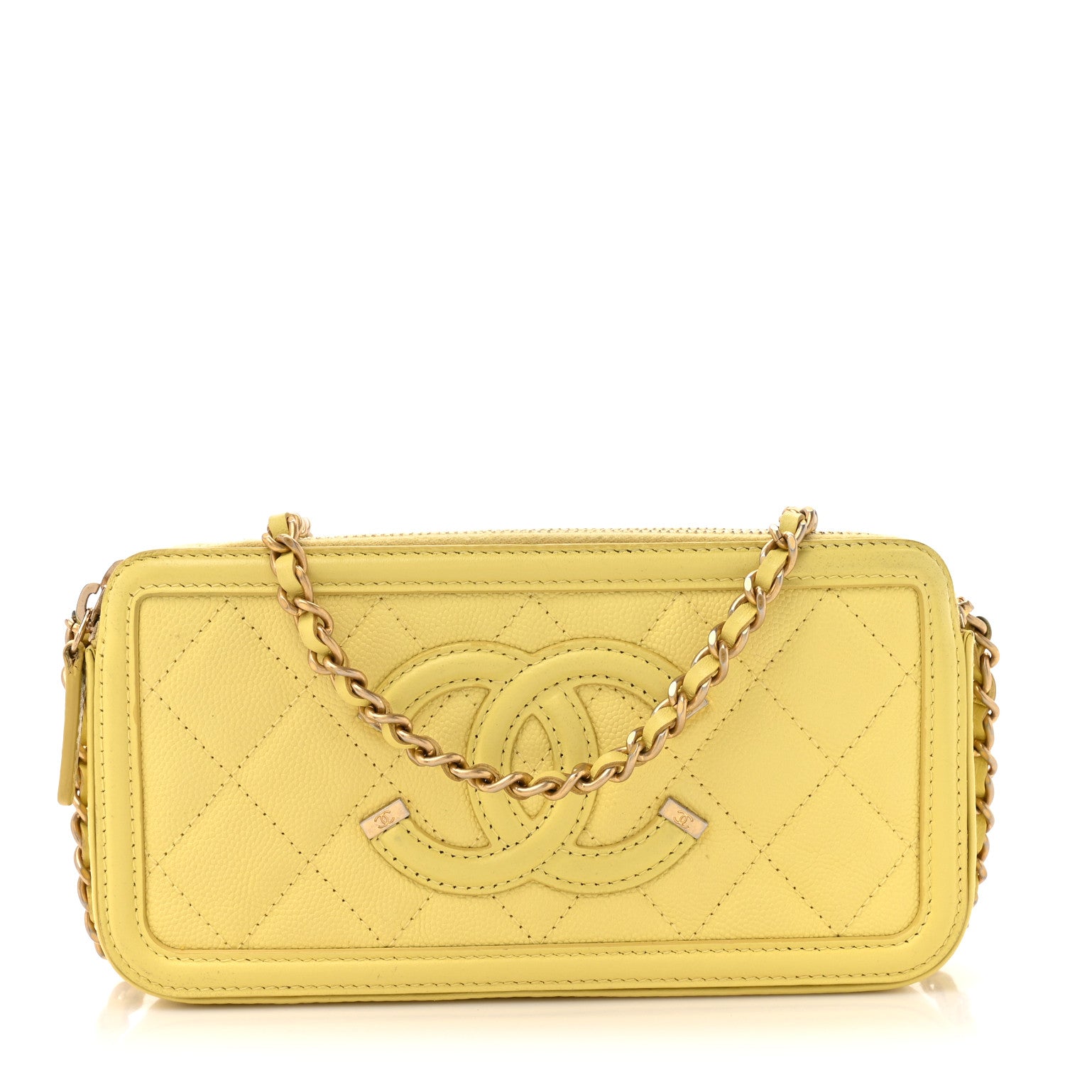 Chanel Caviar Quilted CC Filigree Clutch With Chain Yellow 1 of 17