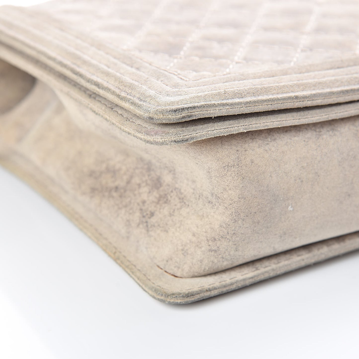 Iridescent Calfskin Quilted Large Boy Flap Beige