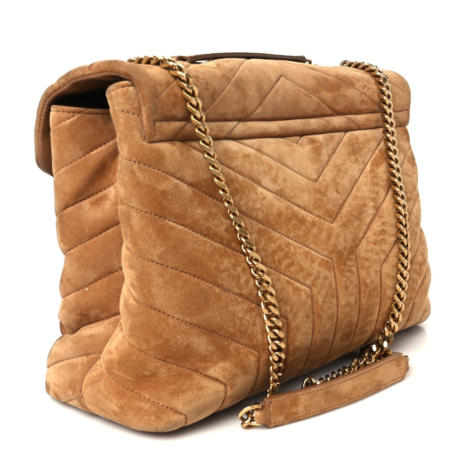 Saint Laurent Suede Y Quilted Monogram Medium Loulou Chain Satchel Cinnamon 3 of 11