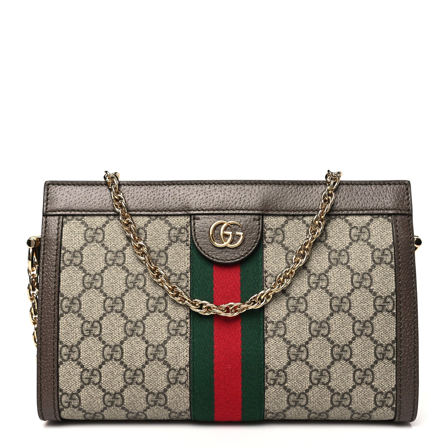 GG Supreme Monogram Web Small Ophidia Chain Shoulder Bag Brown