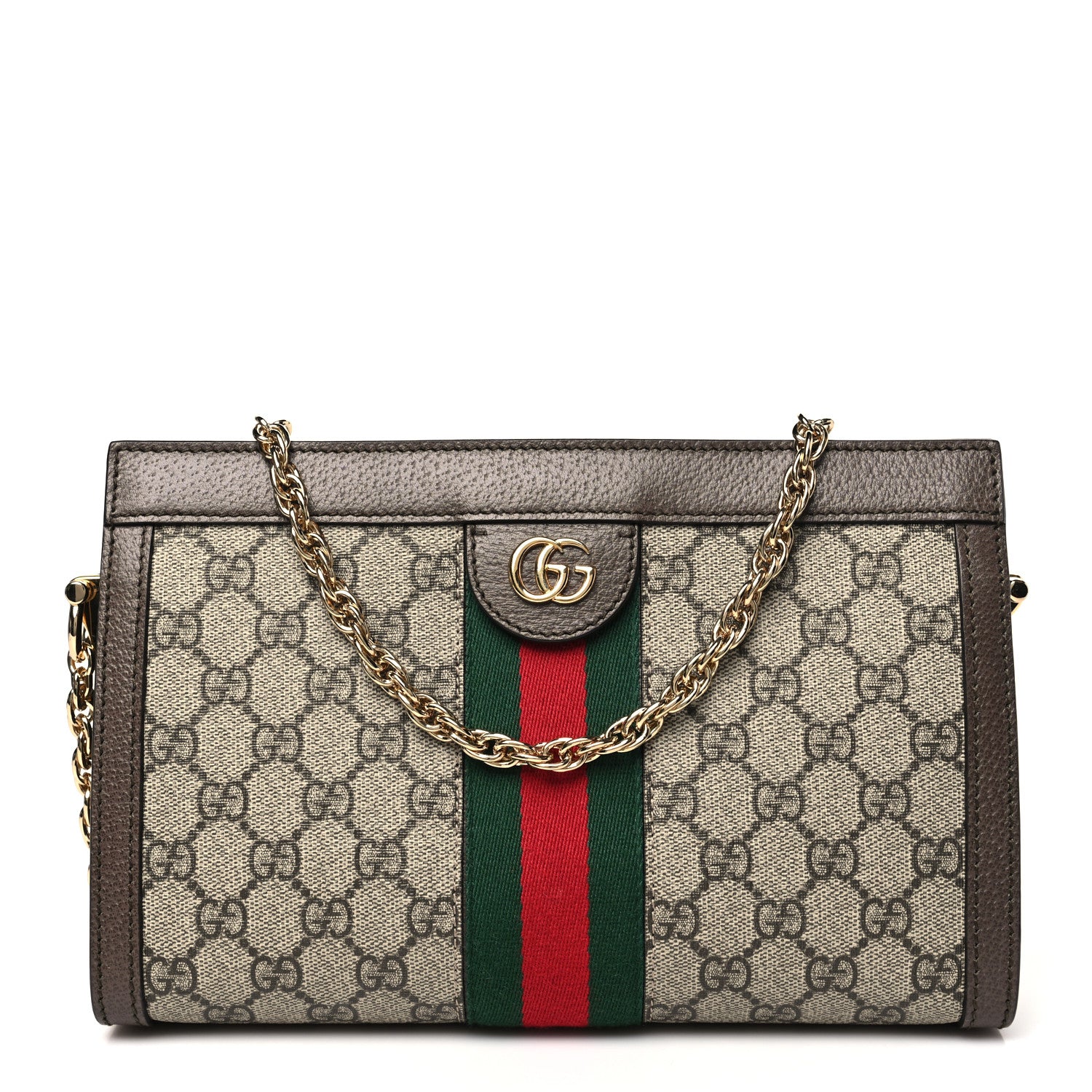 Gucci GG Supreme Monogram Web Small Ophidia Chain Shoulder Bag Brown 1 of 10