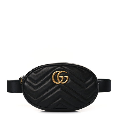 Gucci Calfskin Matelasse GG Marmont Belt Bag 85 34 Black 1 of 10
