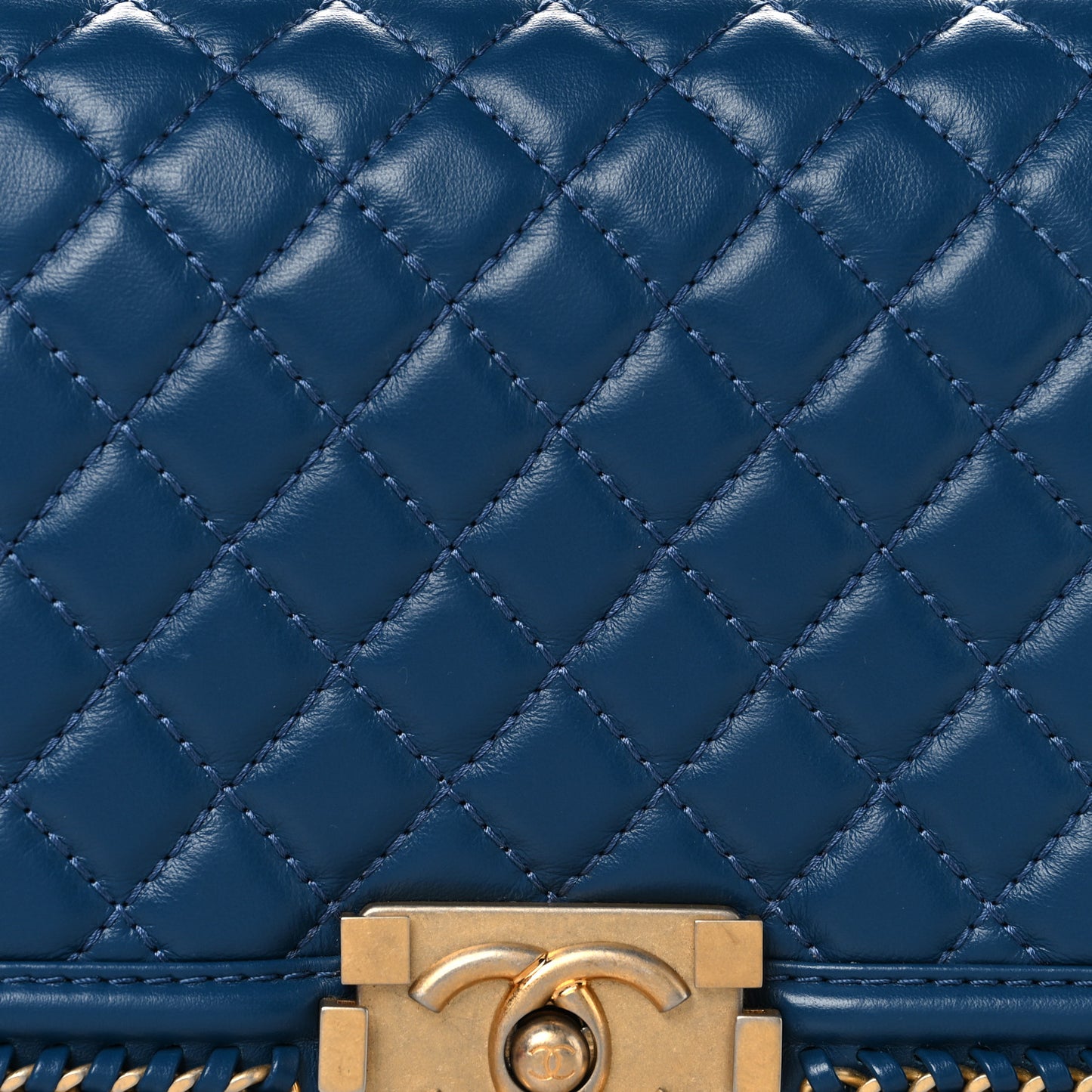 Calfskin Quilted Medium Boy Top Handle Flap Blue